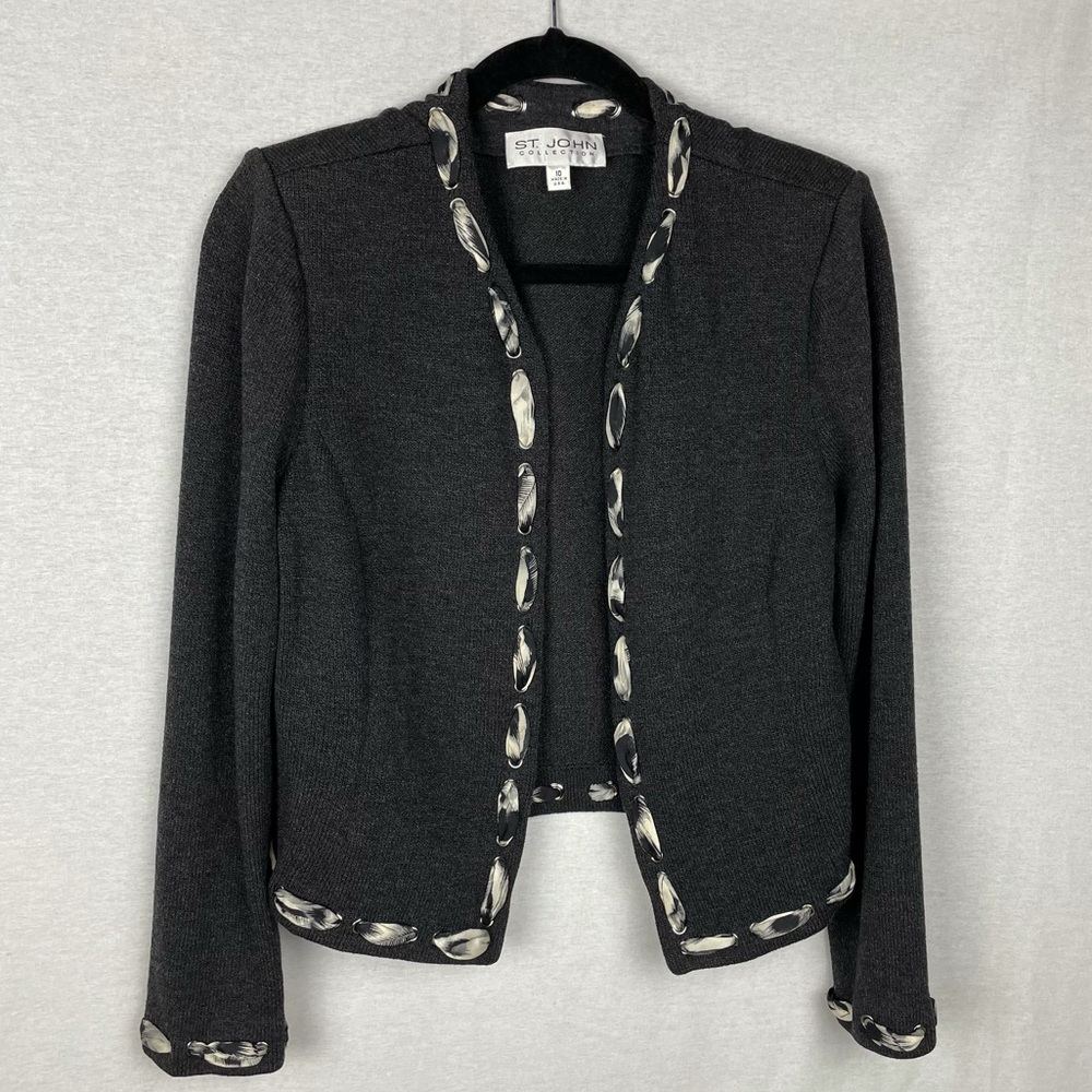 ST. JOHN COLLECTION KNIT JACKET CHARCOAL Sz 10